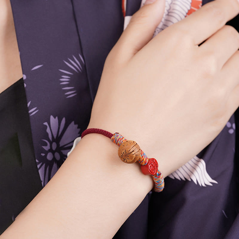 Chinese Zodiac Red String Peach Pit Cinnabar Luck Bracelet