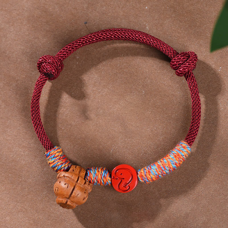 Chinese Zodiac Red String Peach Pit Cinnabar Luck Bracelet