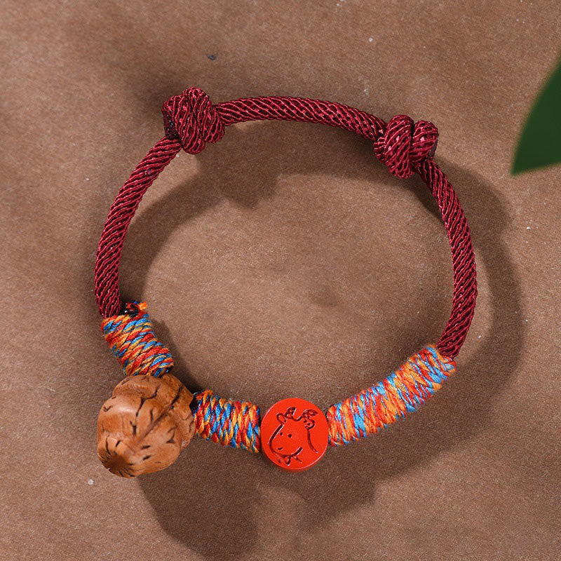 Chinese Zodiac Red String Peach Pit Cinnabar Luck Bracelet