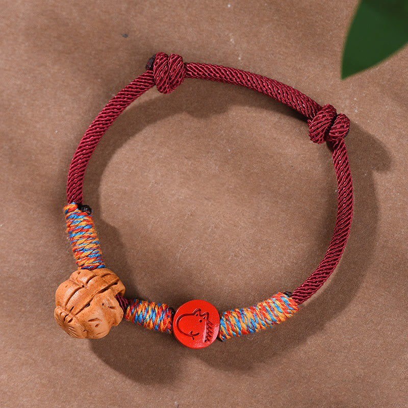 Chinese Zodiac Red String Peach Pit Cinnabar Luck Bracelet