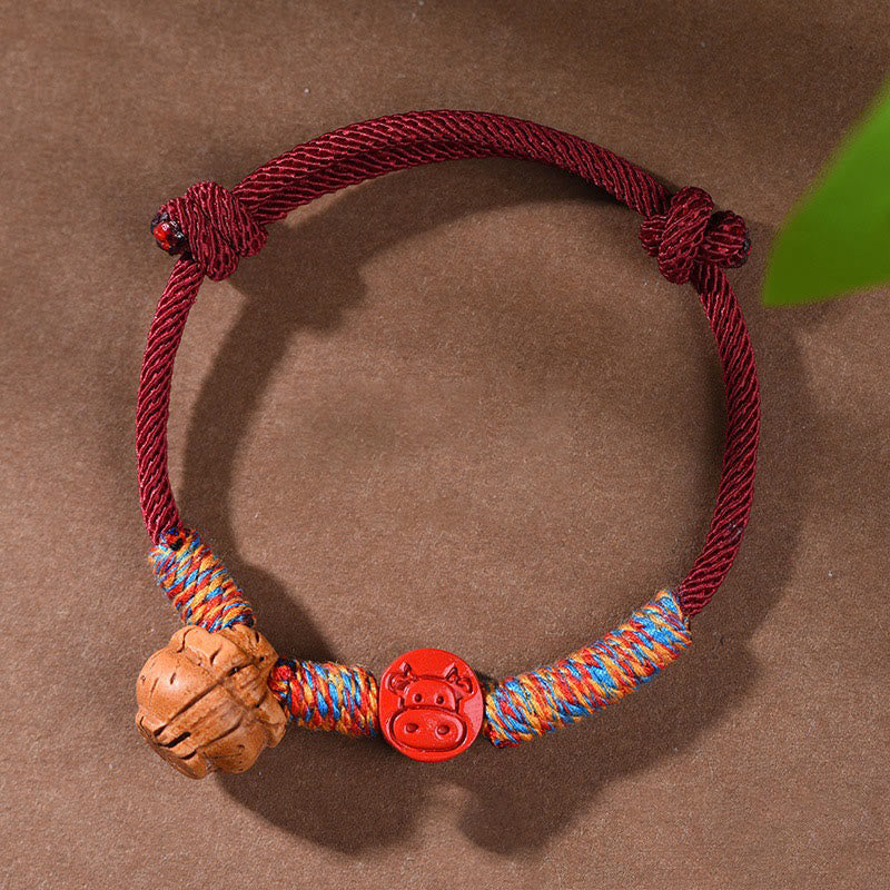 Chinese Zodiac Red String Peach Pit Cinnabar Luck Bracelet