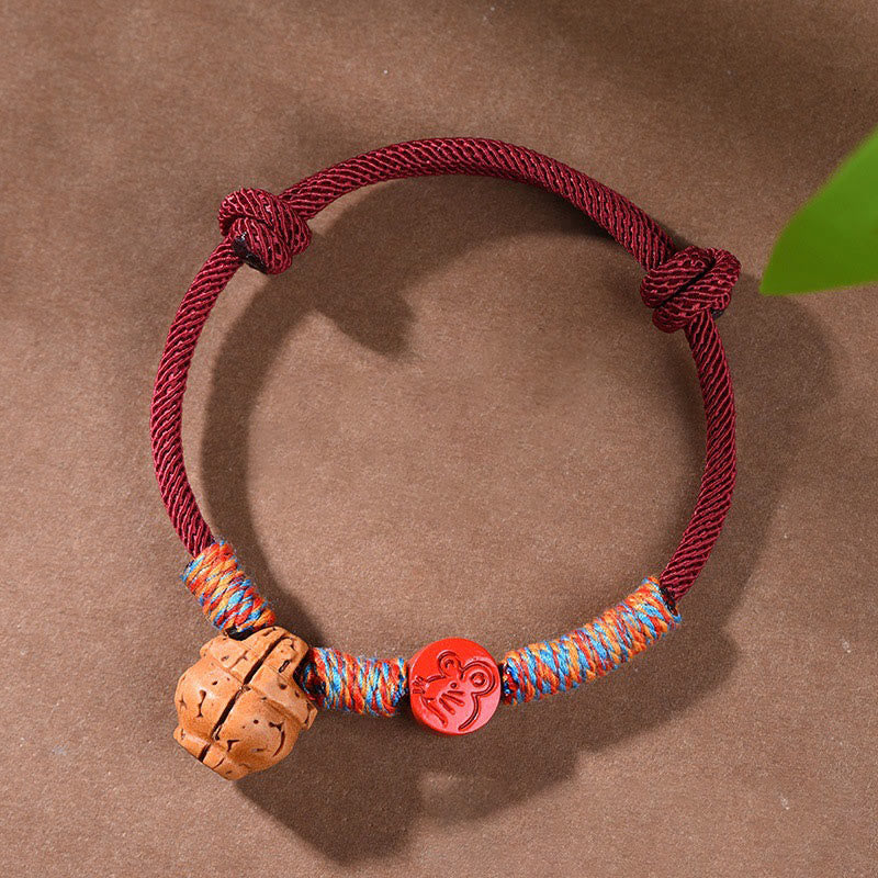 Chinese Zodiac Red String Peach Pit Cinnabar Luck Bracelet