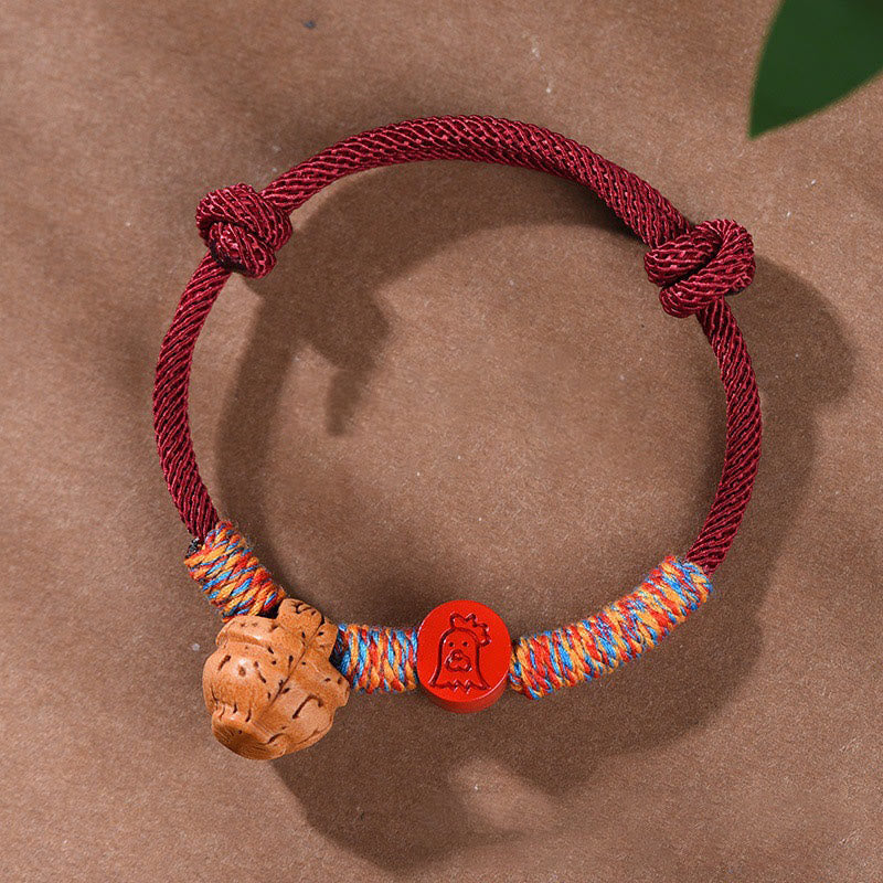Chinese Zodiac Red String Peach Pit Cinnabar Luck Bracelet