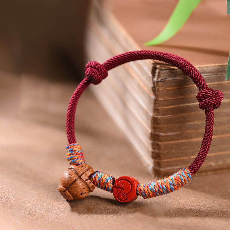 Chinese Zodiac Red String Peach Pit Cinnabar Luck Bracelet