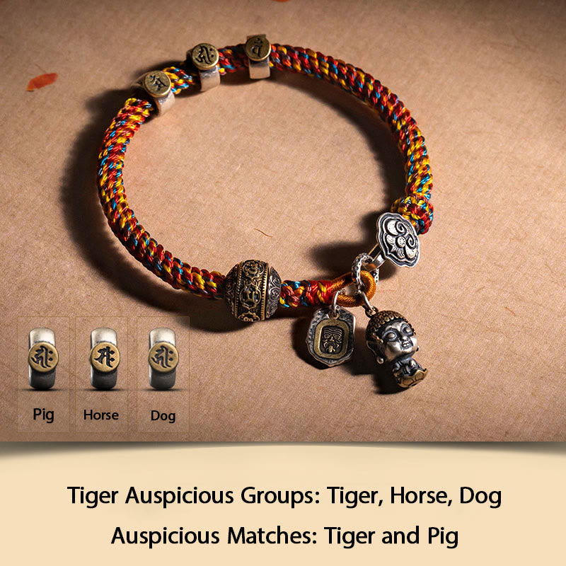 Chinese Zodiac Silver Rope Bracelet for Wealth & Protection