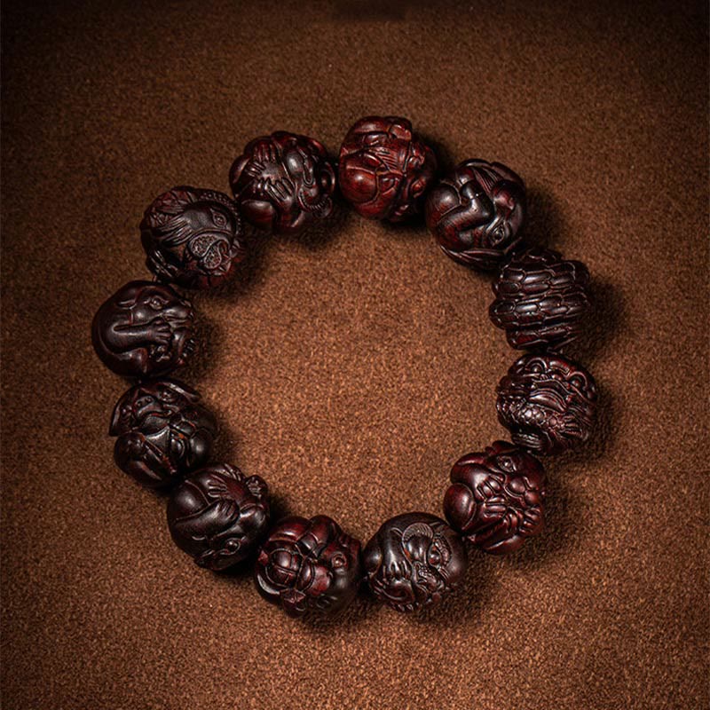 Chinese Zodiac Small Leaf Red Sandalwood Protection Bracelet