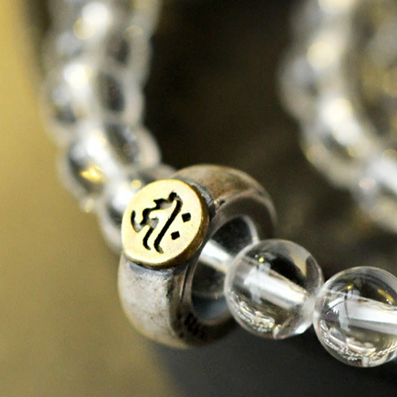 Chinese Zodiac Triple Wrap Bracelet in 925 Sterling Silver & White Crystal