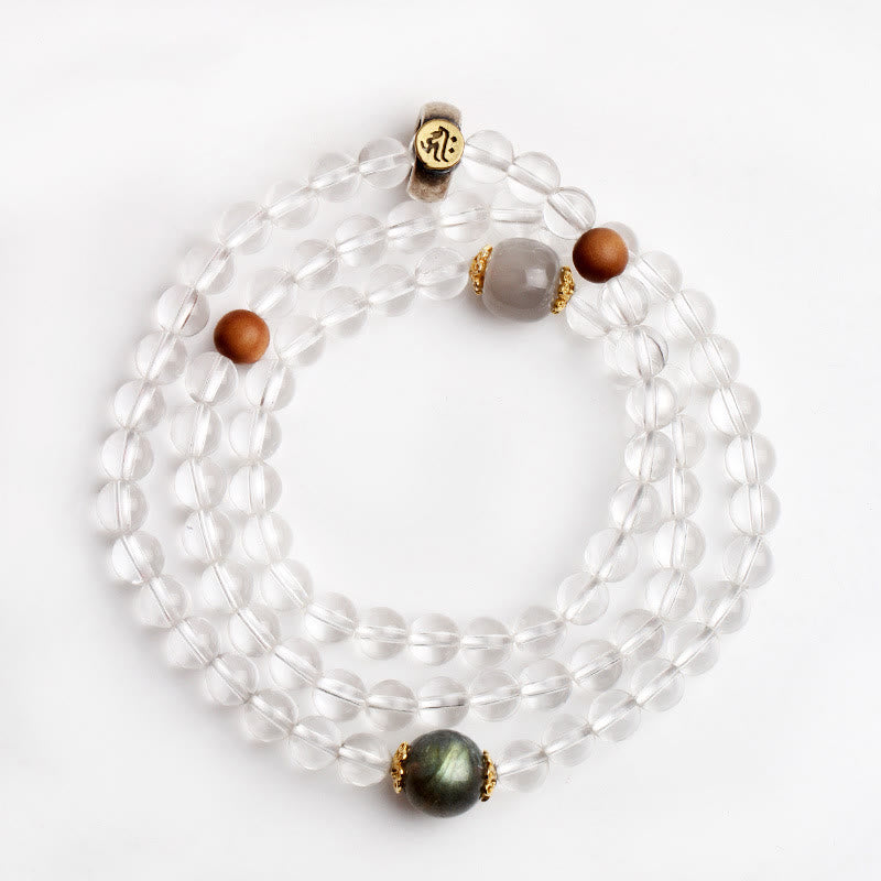 Chinese Zodiac Triple Wrap Bracelet in 925 Sterling Silver & White Crystal