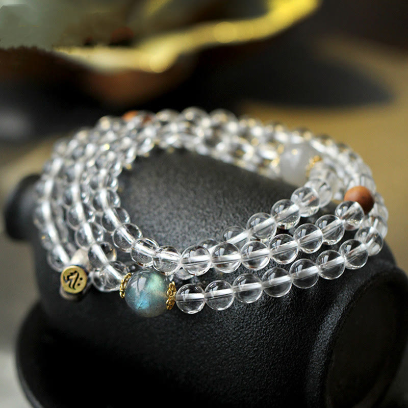 Chinese Zodiac Triple Wrap Bracelet in 925 Sterling Silver & White Crystal