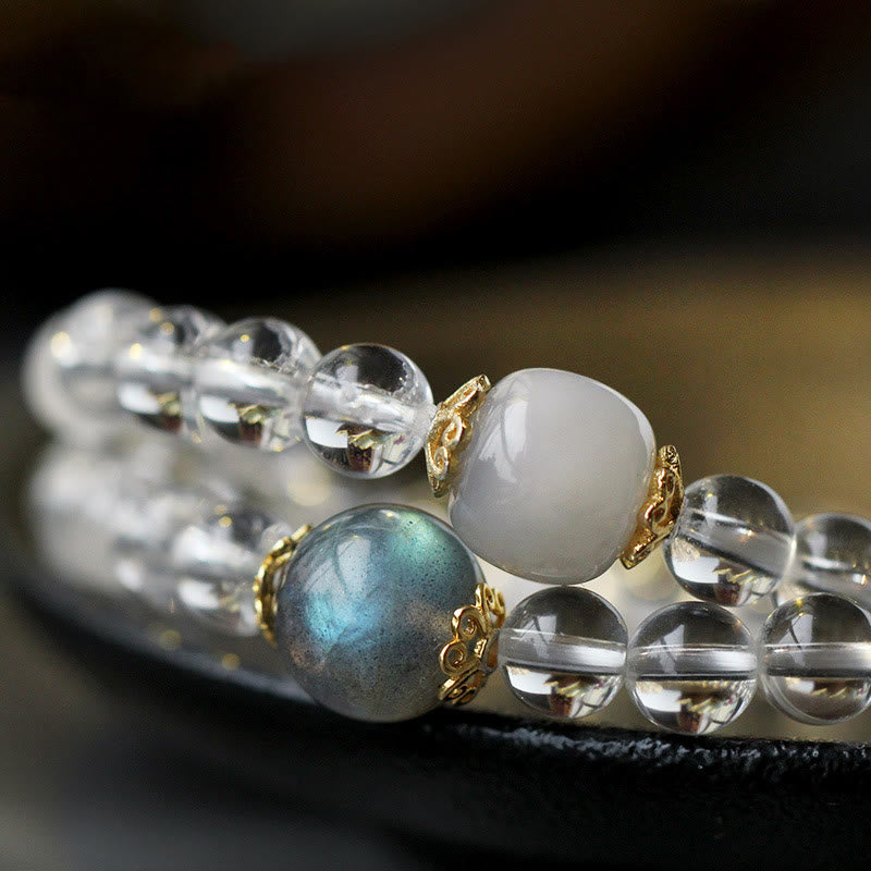 Chinese Zodiac Triple Wrap Bracelet in 925 Sterling Silver & White Crystal