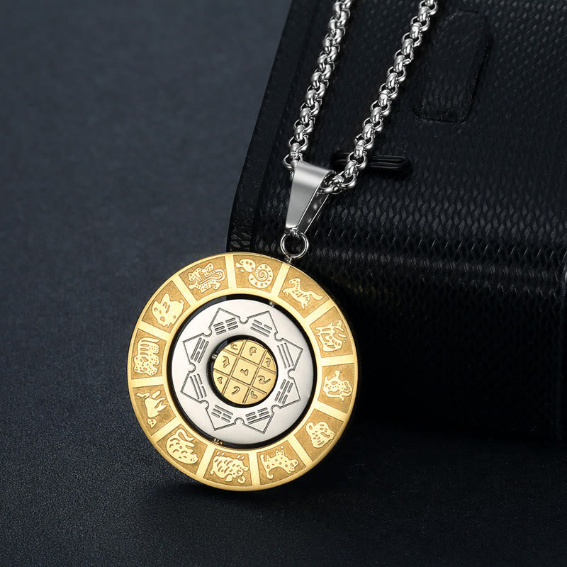 Chinese Zodiac Yin Yang Necklace | Rotatable Bagua Pendant