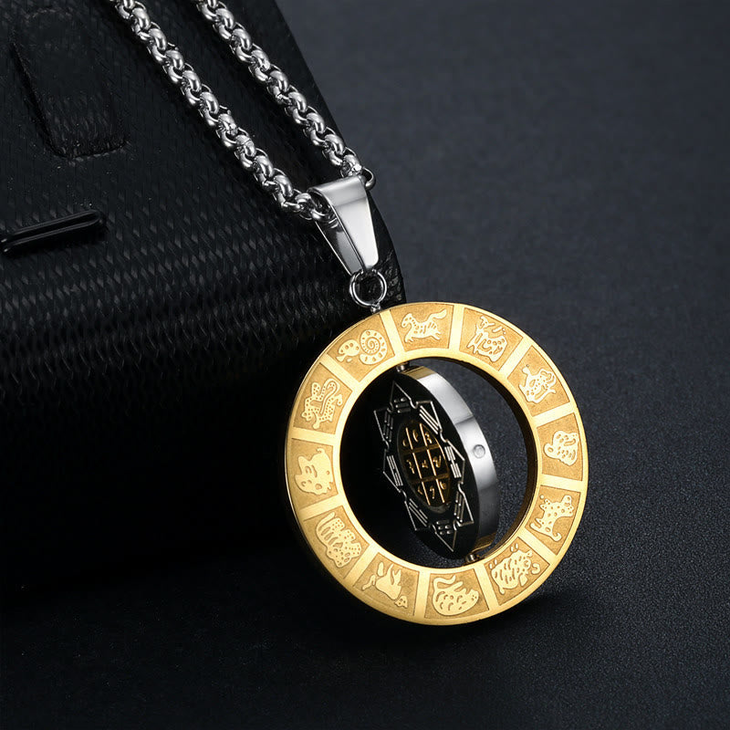 Chinese Zodiac Yin Yang Necklace | Rotatable Bagua Pendant