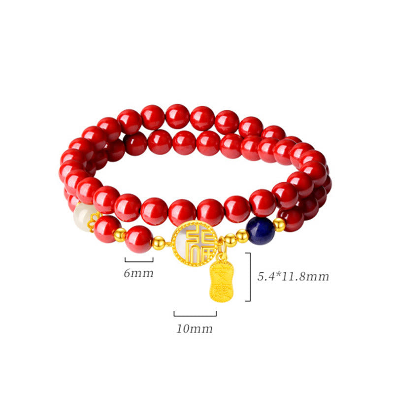Cinnabar Bracelet with Fu Character and Tridacna Stone