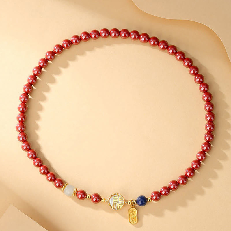 Cinnabar Bracelet with Fu Character and Tridacna Stone