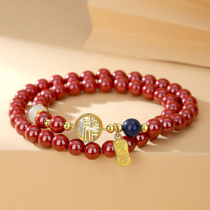 Cinnabar Bracelet with Fu Character and Tridacna Stone