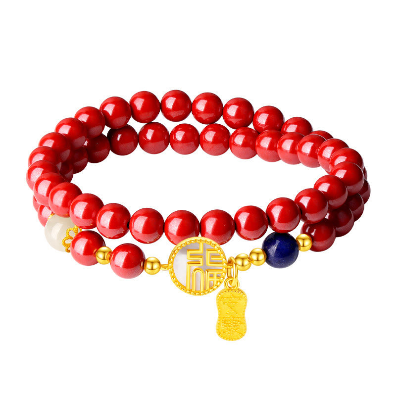 Cinnabar Bracelet with Fu Character and Tridacna Stone