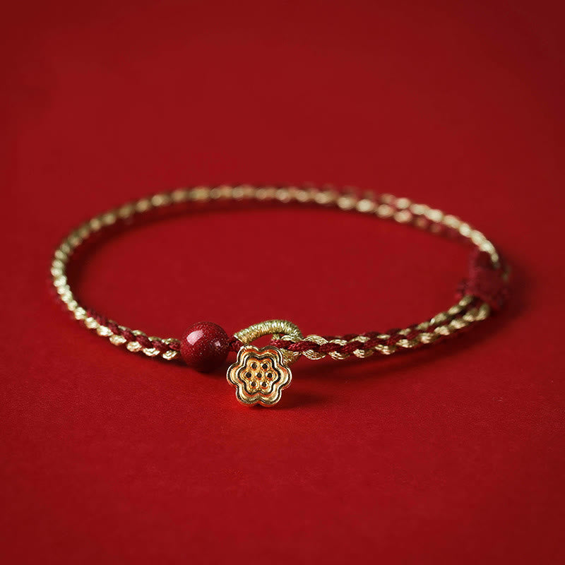 Cinnabar Bracelet with Lotus Silver Blessing Braid 6mm