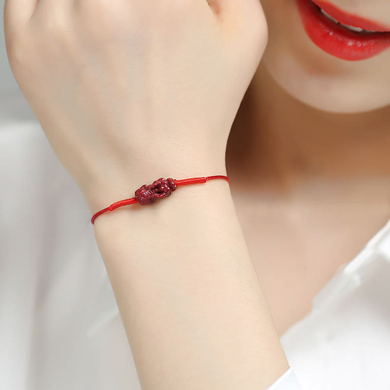 Cinnabar Bracelet with Pixiu for Luck & Protection