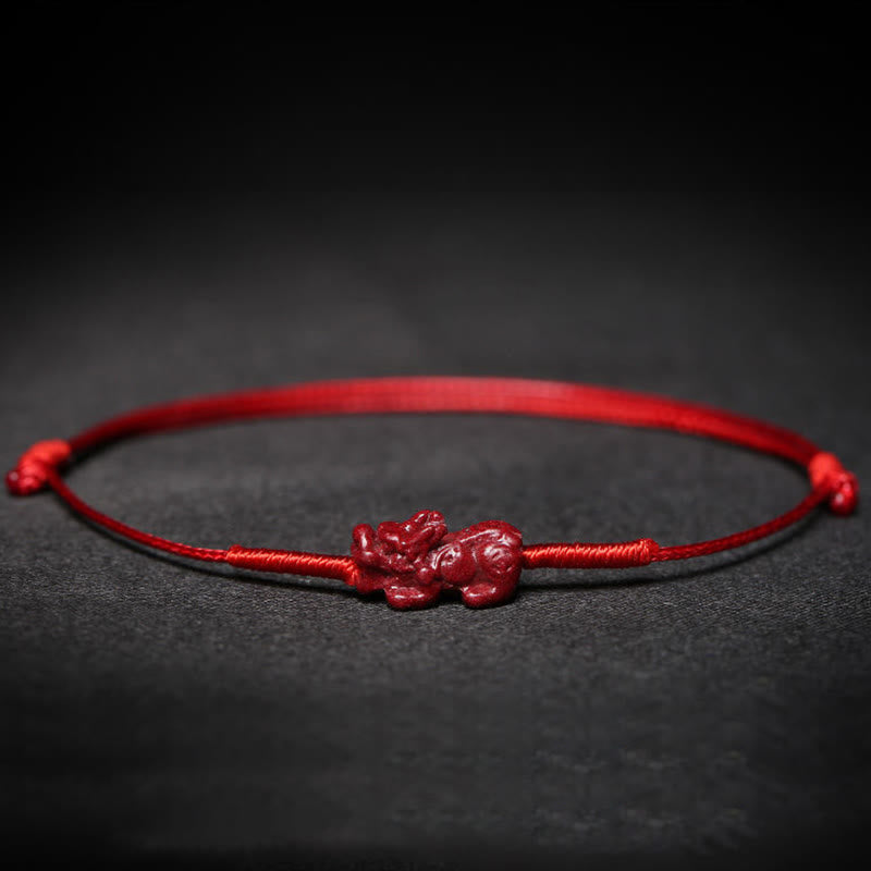 Cinnabar Bracelet with Pixiu for Luck & Protection