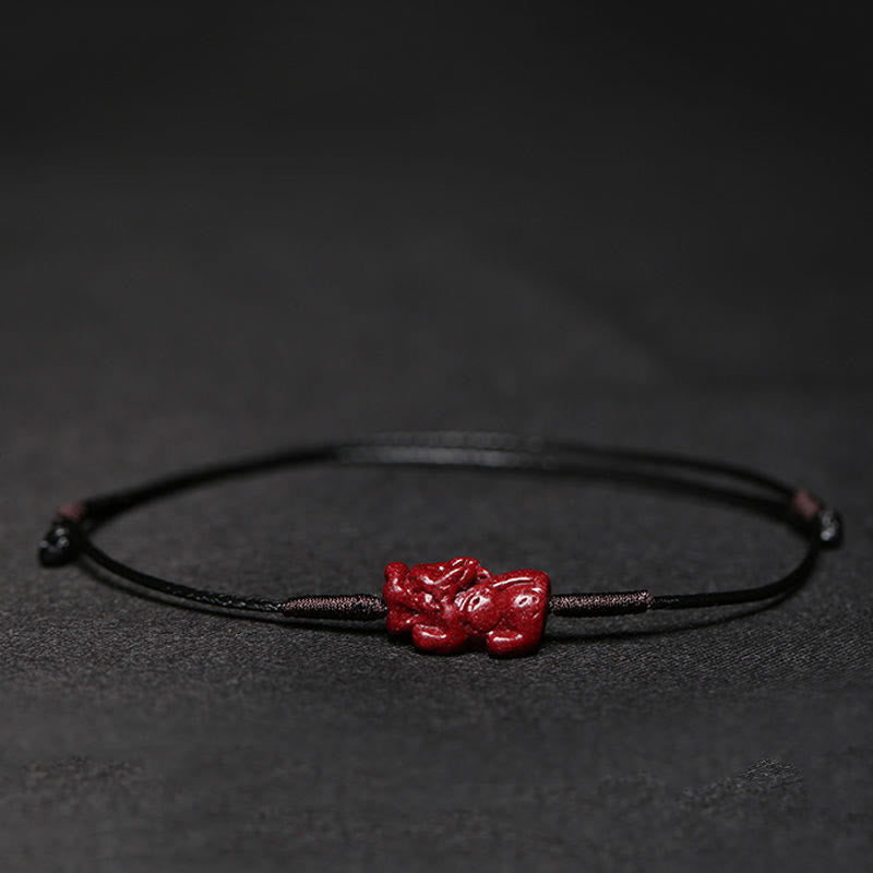 Cinnabar Bracelet with Pixiu for Luck & Protection