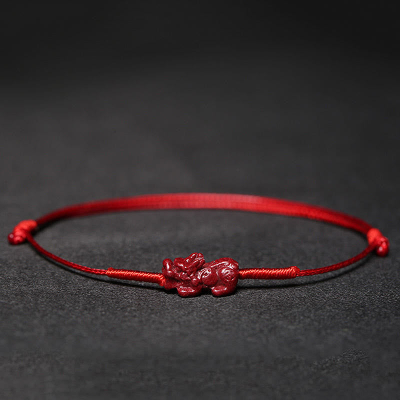 Cinnabar Bracelet with Pixiu for Luck & Protection