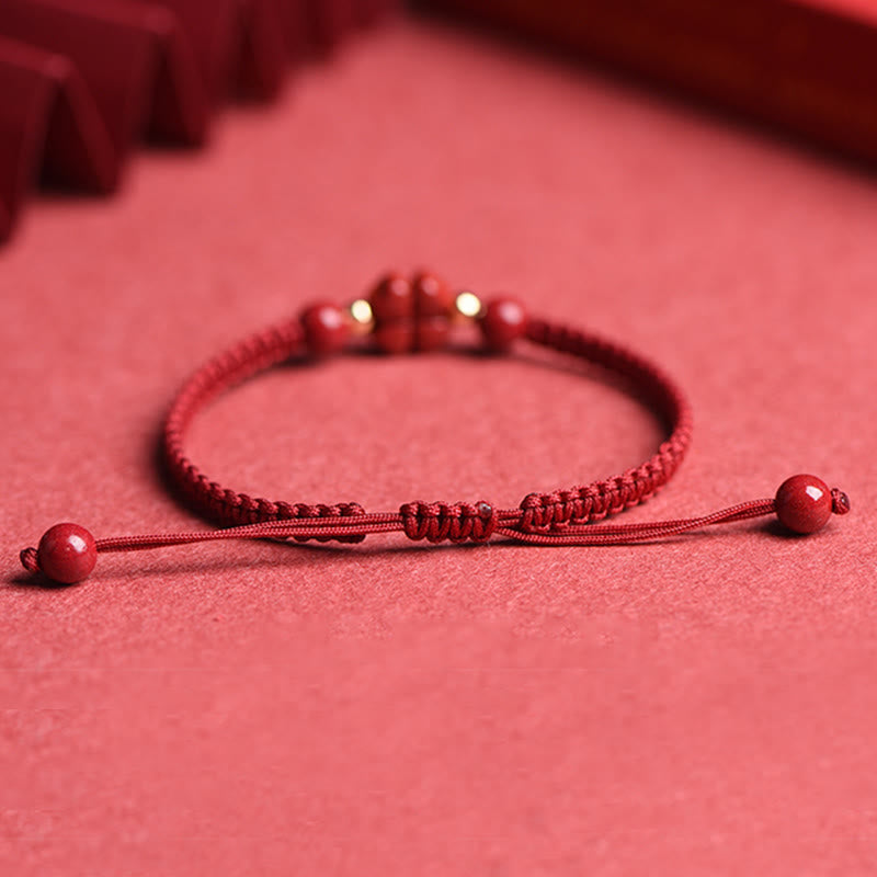 Cinnabar Bracelet with Red String | Four Leaf Clover Blessing