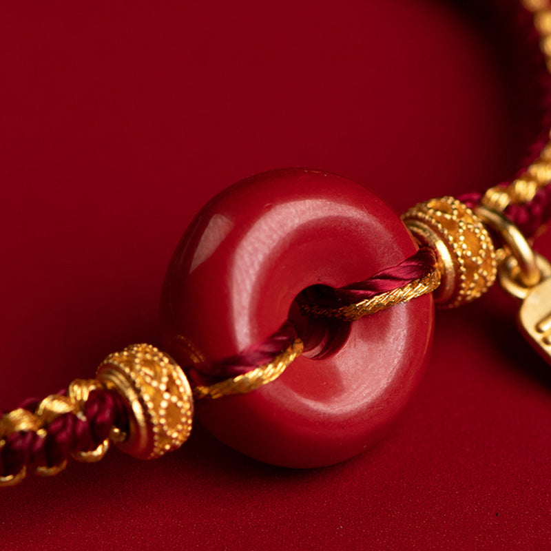 Cinnabar Braided Bracelet with Peace Buckle and Fu Charm