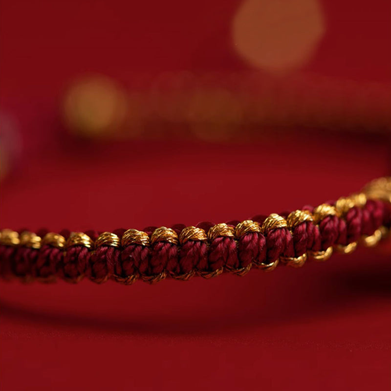 Cinnabar Braided Bracelet with Peace Buckle and Fu Charm