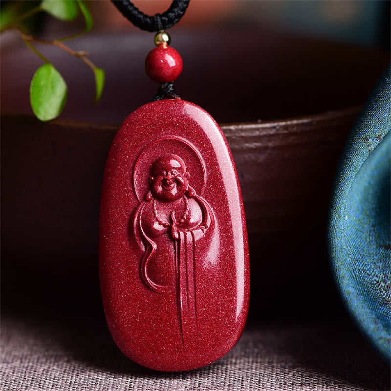 Cinnabar Buddha Necklace with Laughing Buddha & Yin Yang Pendant