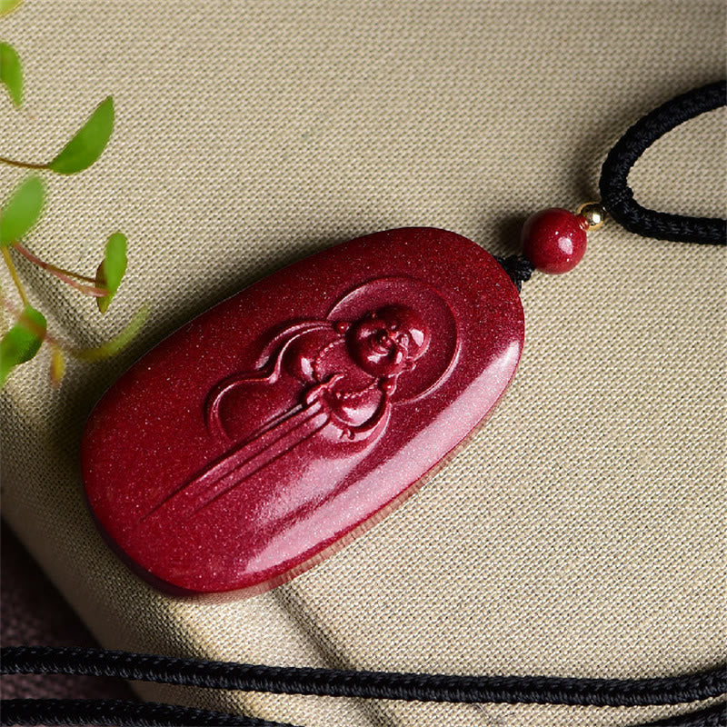 Cinnabar Buddha Necklace with Laughing Buddha & Yin Yang Pendant