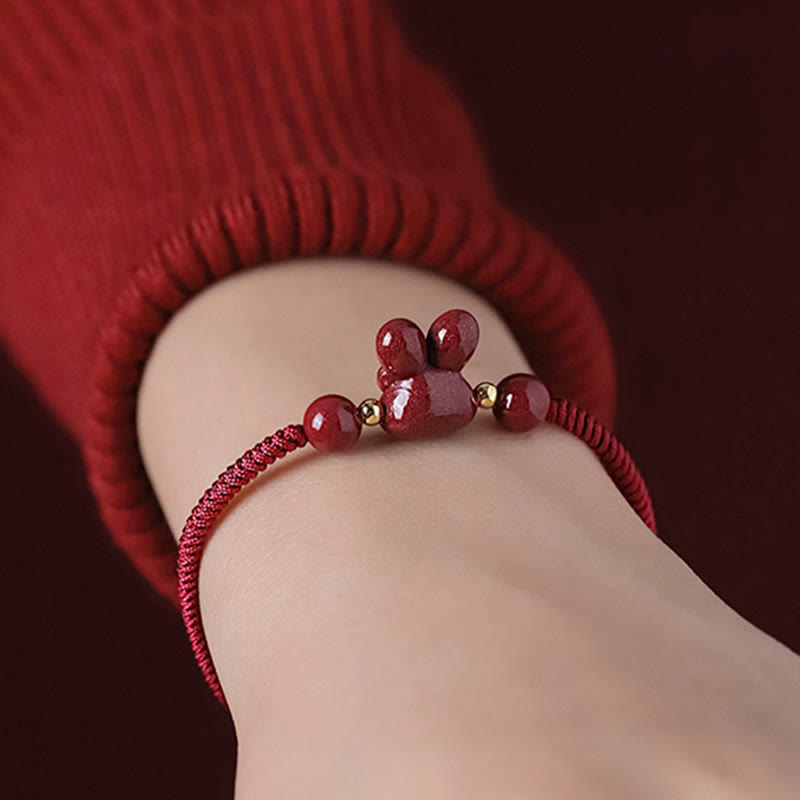 Cinnabar Chinese Zodiac Rabbit Luck Bracelet 14-17cm