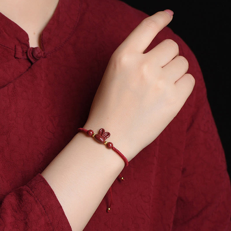 Cinnabar Chinese Zodiac Rabbit Luck Bracelet 14-17cm