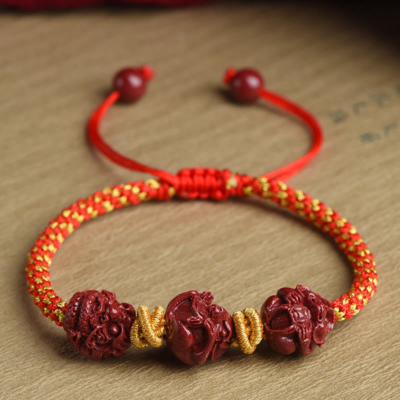 Cinnabar Chinese Zodiac Red String Bracelet for Luck & Protection