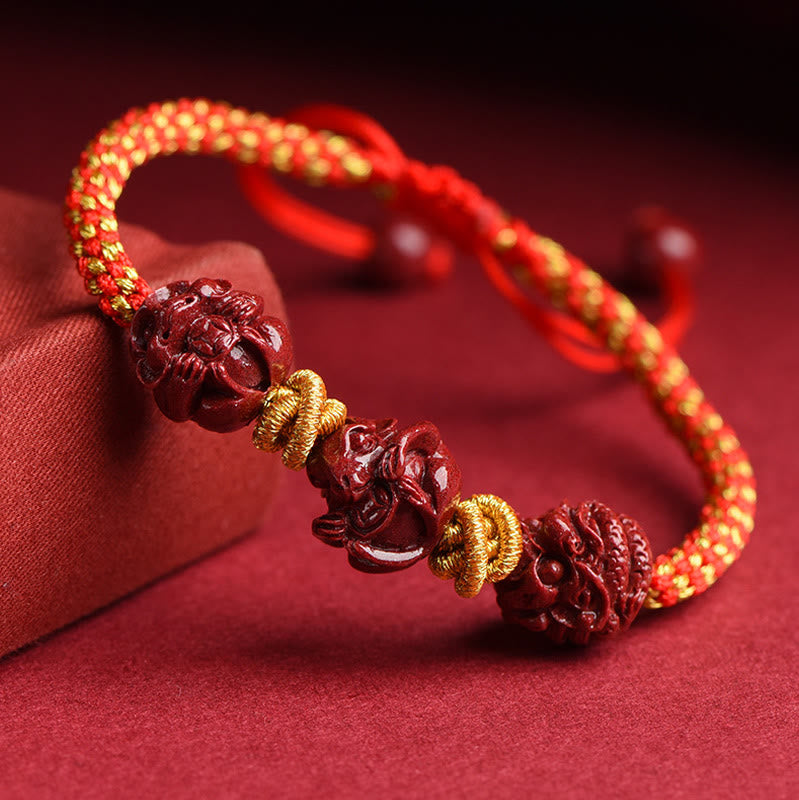 Cinnabar Chinese Zodiac Red String Bracelet for Luck & Protection