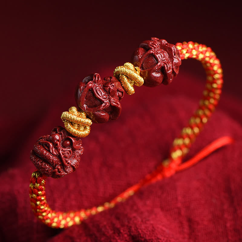 Cinnabar Chinese Zodiac Red String Bracelet for Luck & Protection