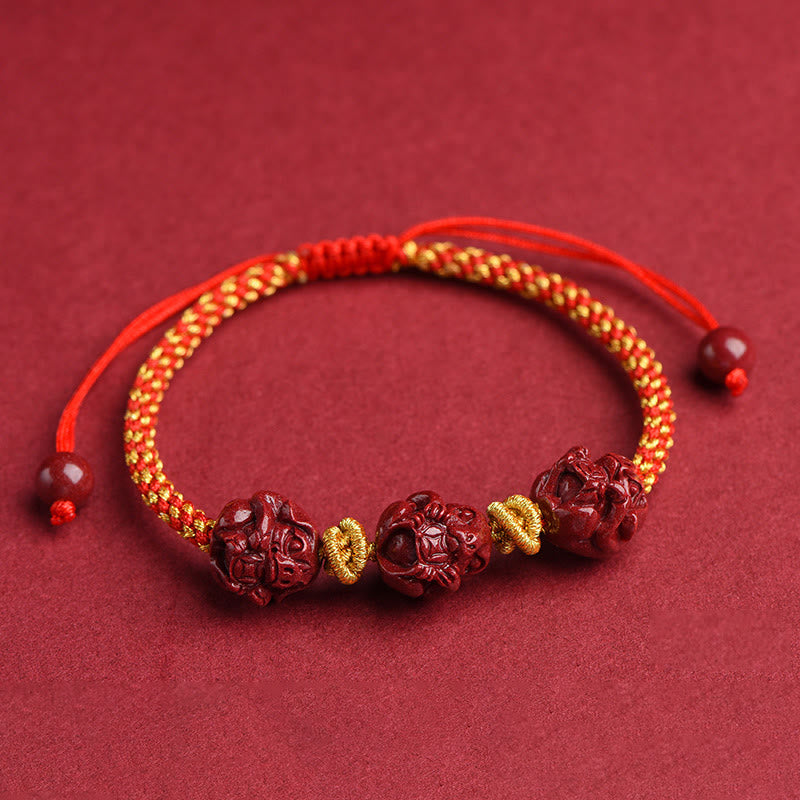 Cinnabar Chinese Zodiac Red String Bracelet for Luck & Protection