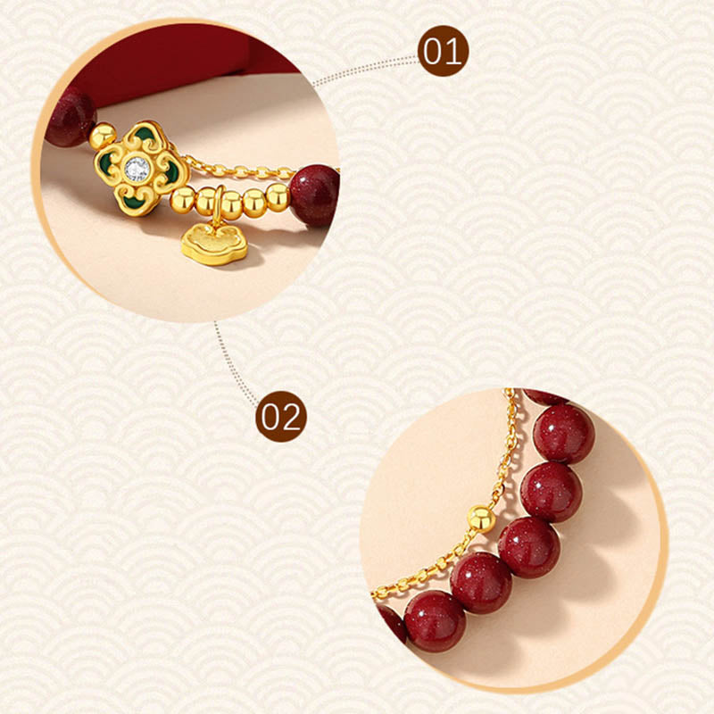 Cinnabar Four Leaf Clover Chain Bracelet in 925 Silver