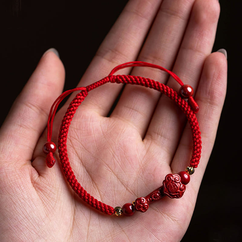 Cinnabar Fu Character 14-20cm Red String Braided Bracelet