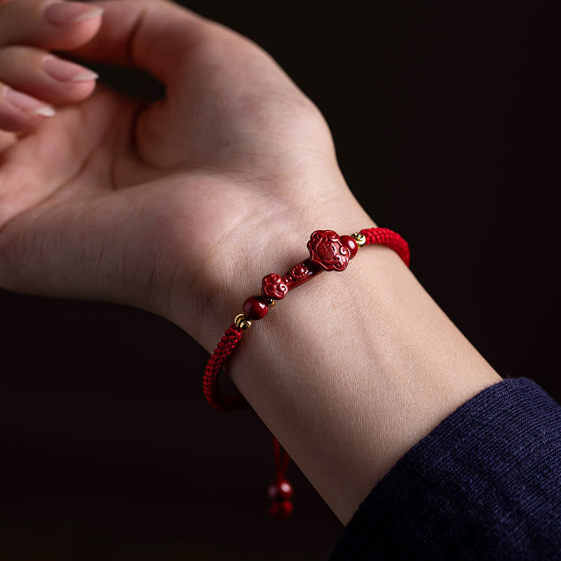 Cinnabar Fu Character 14-20cm Red String Braided Bracelet
