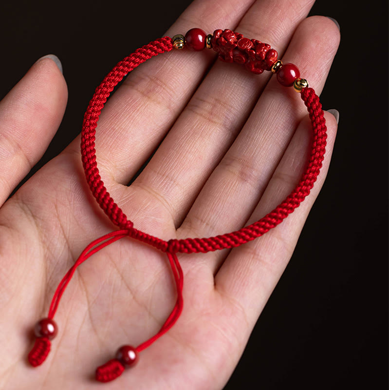 Cinnabar Fu Character 14-20cm Red String Braided Bracelet