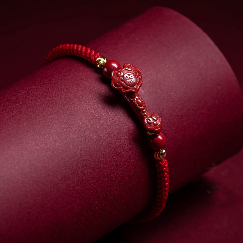 Cinnabar Fu Character 14-20cm Red String Braided Bracelet