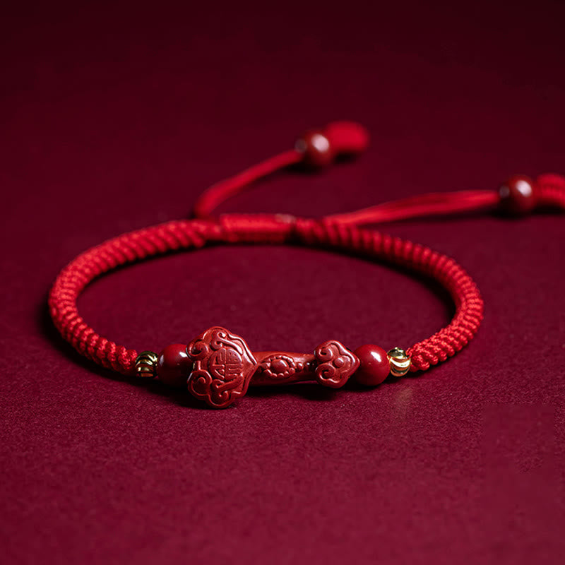 Cinnabar Fu Character 14-20cm Red String Braided Bracelet