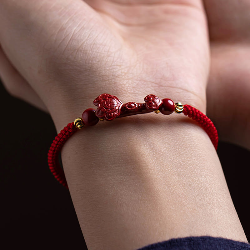 Cinnabar Fu Character 14-20cm Red String Braided Bracelet