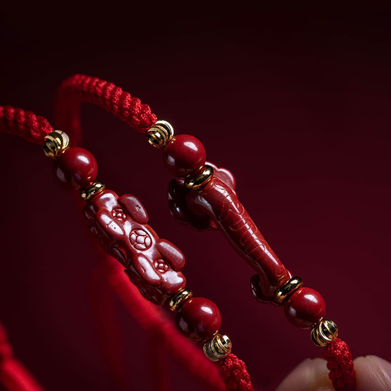 Cinnabar Fu Character 14-20cm Red String Braided Bracelet