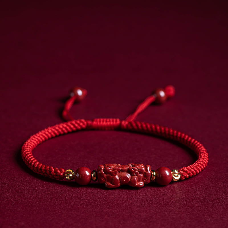Cinnabar Fu Character 14-20cm Red String Braided Bracelet