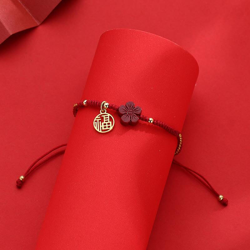 Cinnabar Fu Character Blessing String Bracelet 10mm