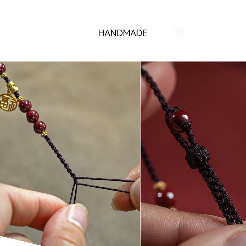 Cinnabar Fu Character Braided String Bracelet 14-19cm