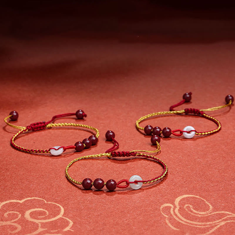 Cinnabar Jade Bracelet with Peace Buckle for Calm & Blessing