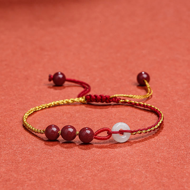 Cinnabar Jade Bracelet with Peace Buckle for Calm & Blessing