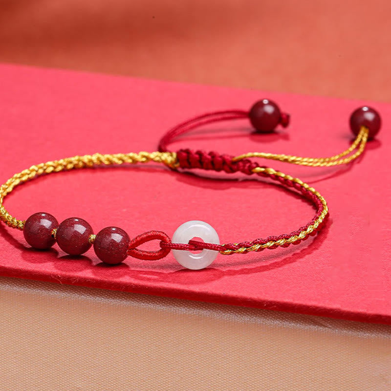 Cinnabar Jade Bracelet with Peace Buckle for Calm & Blessing